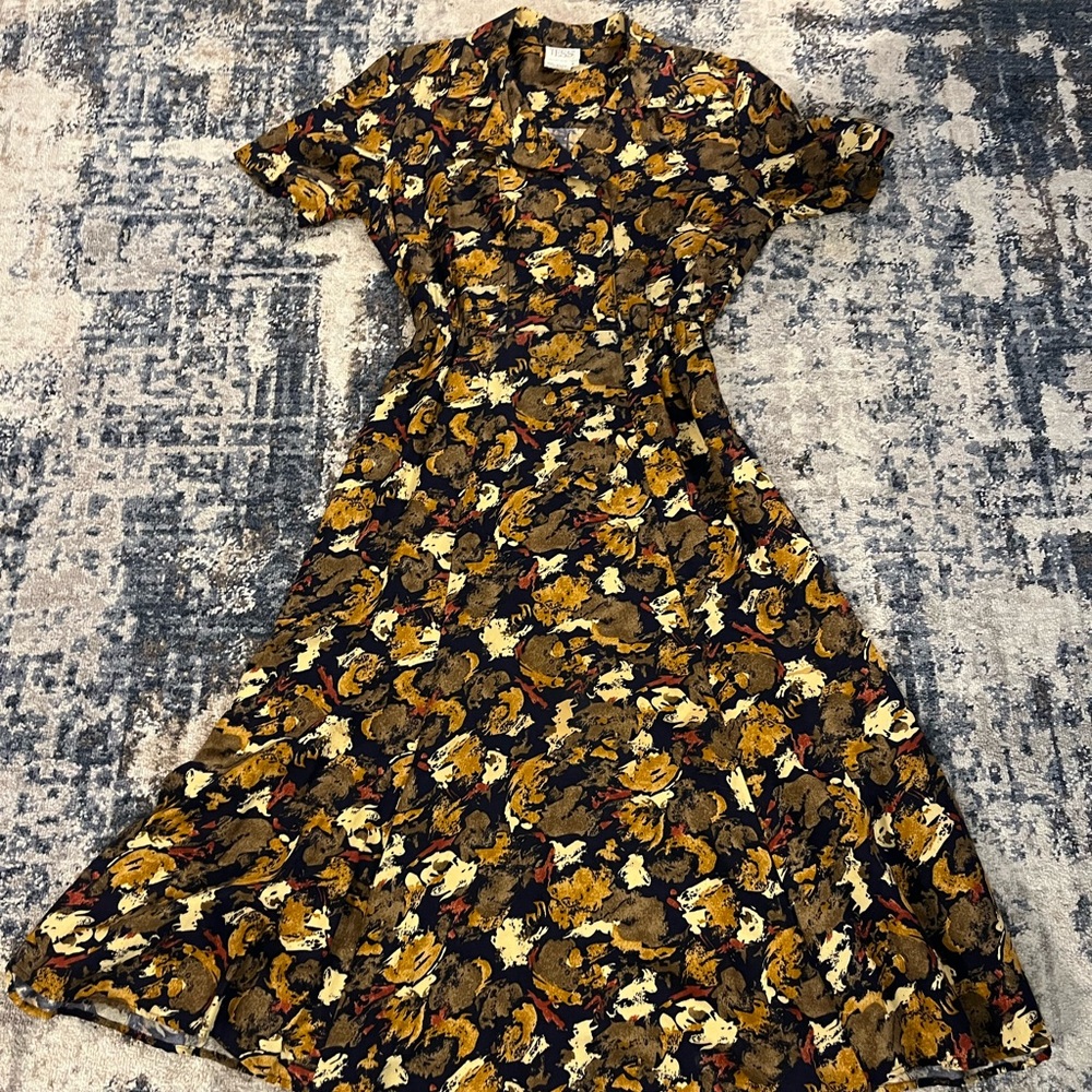 Floral Print Midi Dress in Mustard and Black